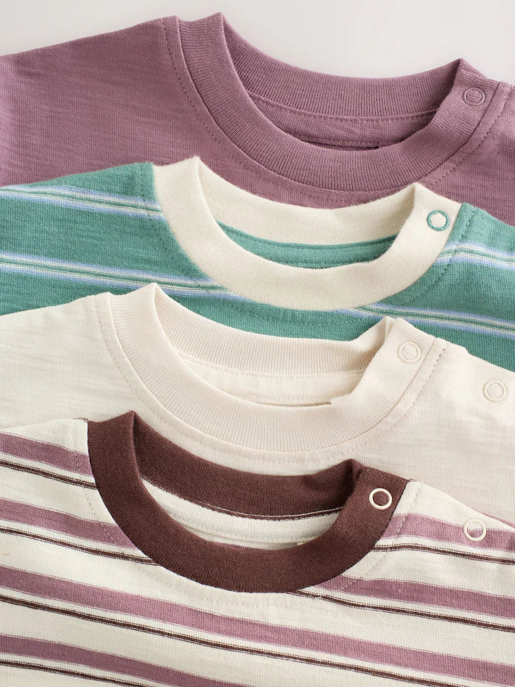 |BabyBoy| Kit Com 4 Camisetas De Manga Longa Listradas Azul/Verde Para Bebês (0 meses a 2 anos)