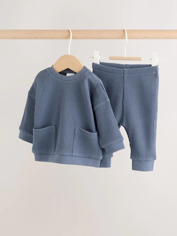 |BabyBoy| Conjunto De Blusa Texturizada e Legging Azul Para Bebês (0 meses a 2 anos)