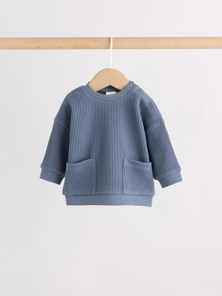 |BabyBoy| Conjunto De Blusa Texturizada e Legging Azul Para Bebês (0 meses a 2 anos)