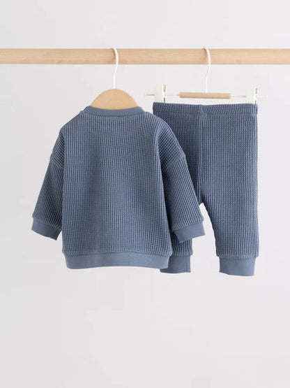 |BabyBoy| Conjunto De Blusa Texturizada e Legging Azul Para Bebês (0 meses a 2 anos)