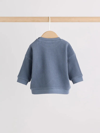 |BabyBoy| Conjunto De Blusa Texturizada e Legging Azul Para Bebês (0 meses a 2 anos)