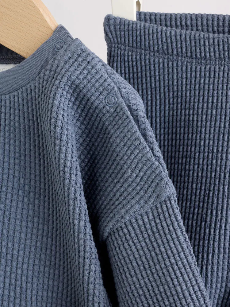 |BabyBoy| Conjunto De Blusa Texturizada e Legging Azul Para Bebês (0 meses a 2 anos)