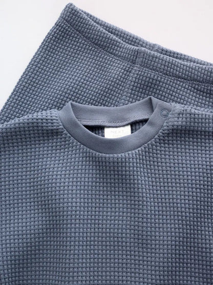 |BabyBoy| Conjunto De Blusa Texturizada e Legging Azul Para Bebês (0 meses a 2 anos)
