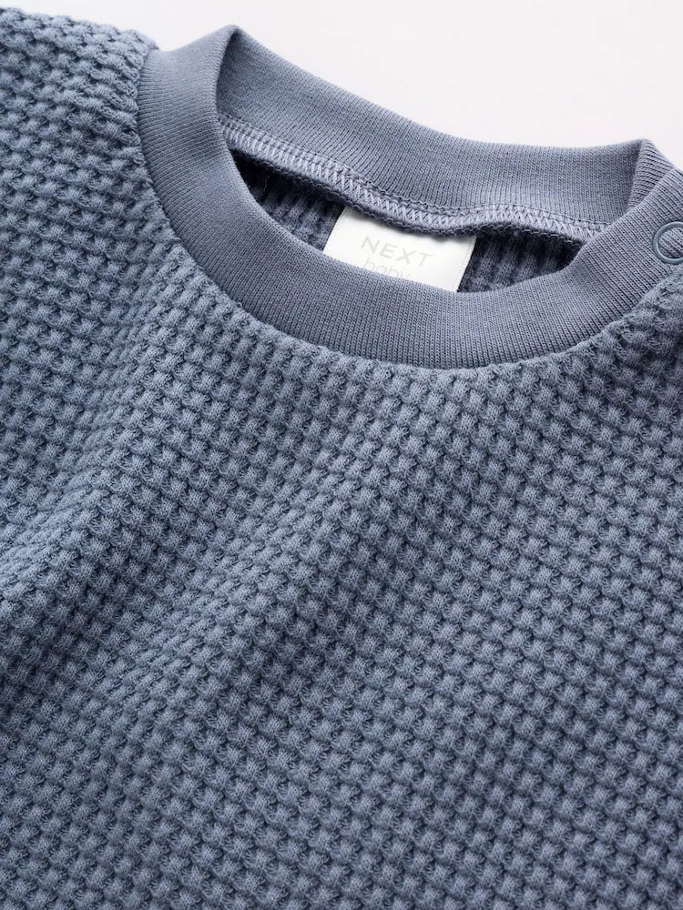 |BabyBoy| Conjunto De Blusa Texturizada e Legging Azul Para Bebês (0 meses a 2 anos)