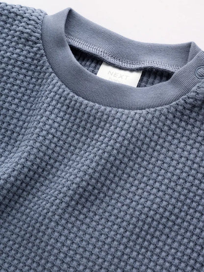 |BabyBoy| Conjunto De Blusa Texturizada e Legging Azul Para Bebês (0 meses a 2 anos)