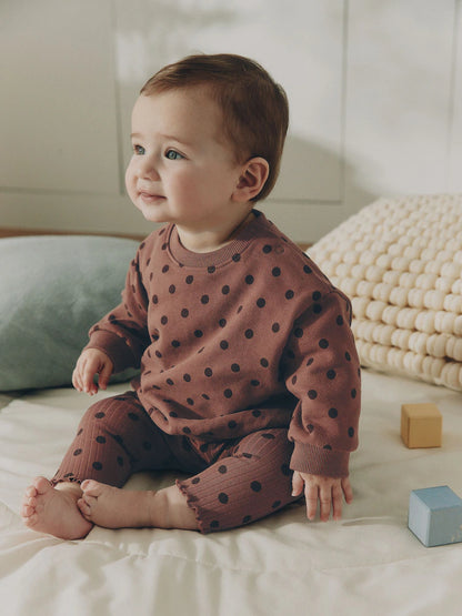 |BabyGirl| Conjunto De Moletom e Legging Para Bebê Com Estampa De Bolinhas Marrom Chocolate (2 peças, de 0 meses a 2 anos)
