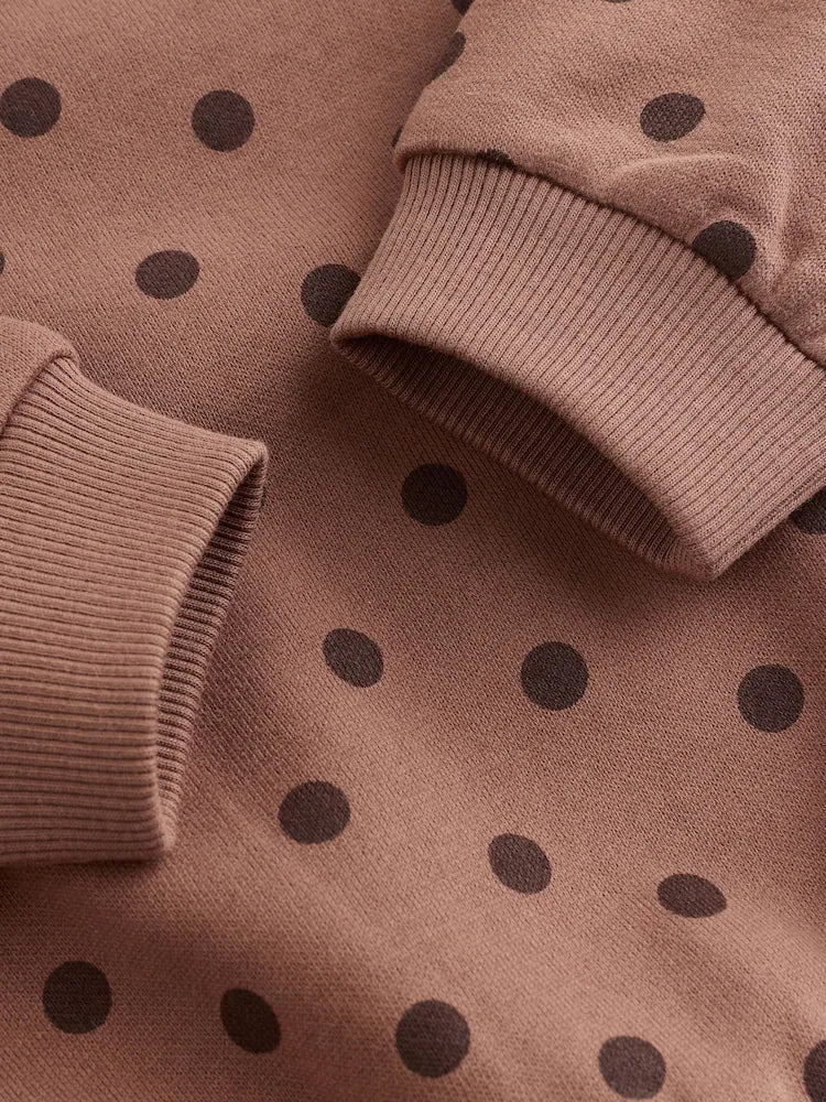|BabyGirl| Conjunto De Moletom e Legging Para Bebê Com Estampa De Bolinhas Marrom Chocolate (2 peças, de 0 meses a 2 anos)