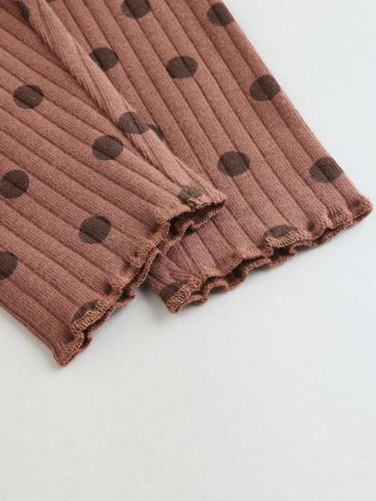 |BabyGirl| Conjunto De Moletom e Legging Para Bebê Com Estampa De Bolinhas Marrom Chocolate (2 peças, de 0 meses a 2 anos)