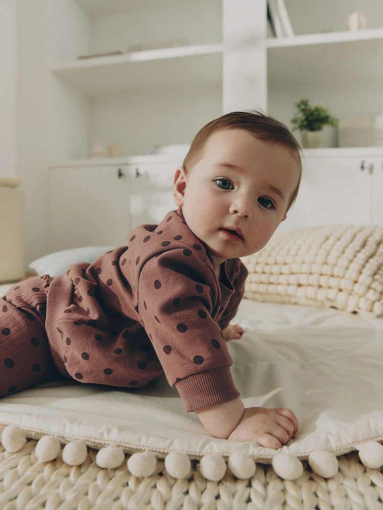 |BabyGirl| Conjunto De Moletom e Legging Para Bebê Com Estampa De Bolinhas Marrom Chocolate (2 peças, de 0 meses a 2 anos)