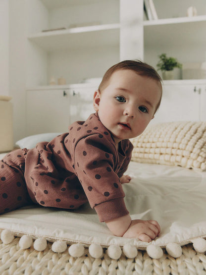 |BabyGirl| Conjunto De Moletom e Legging Para Bebê Com Estampa De Bolinhas Marrom Chocolate (2 peças, de 0 meses a 2 anos)