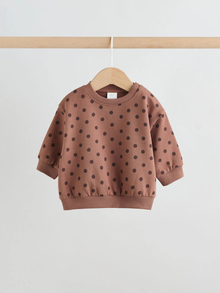 |BabyGirl| Conjunto De Moletom e Legging Para Bebê Com Estampa De Bolinhas Marrom Chocolate (2 peças, de 0 meses a 2 anos)