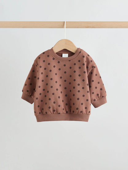 |BabyGirl| Conjunto De Moletom e Legging Para Bebê Com Estampa De Bolinhas Marrom Chocolate (2 peças, de 0 meses a 2 anos)