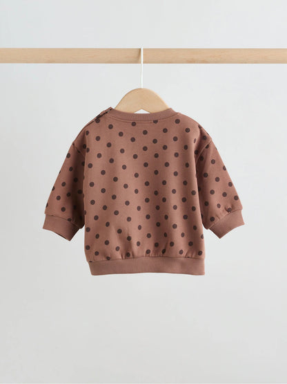 |BabyGirl| Conjunto De Moletom e Legging Para Bebê Com Estampa De Bolinhas Marrom Chocolate (2 peças, de 0 meses a 2 anos)