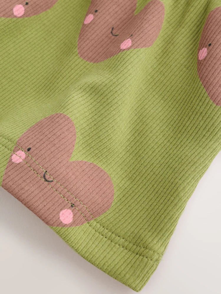 |BabyGirl| Conjunto de Bebê com Blusa Peplum e Legging (Estampa de Coração Verde) – 0 meses a 2 anos