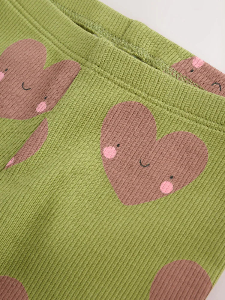 |BabyGirl| Conjunto de Bebê com Blusa Peplum e Legging (Estampa de Coração Verde) – 0 meses a 2 anos