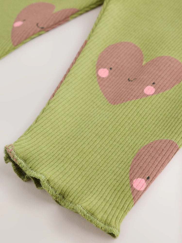 |BabyGirl| Conjunto de Bebê com Blusa Peplum e Legging (Estampa de Coração Verde) – 0 meses a 2 anos