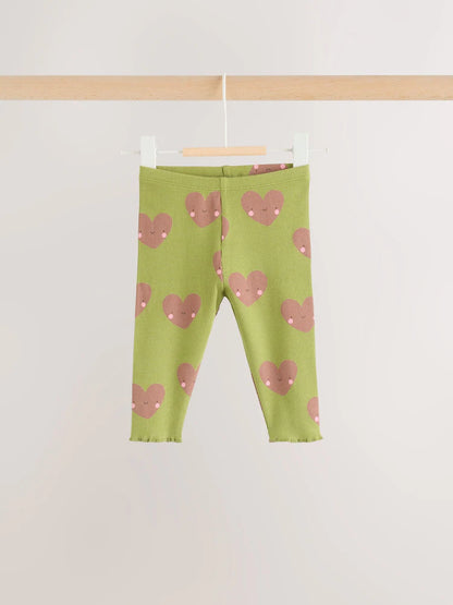 |BabyGirl| Conjunto de Bebê com Blusa Peplum e Legging (Estampa de Coração Verde) – 0 meses a 2 anos