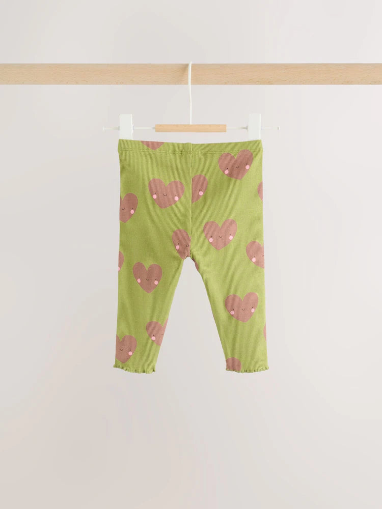 |BabyGirl| Conjunto de Bebê com Blusa Peplum e Legging (Estampa de Coração Verde) – 0 meses a 2 anos