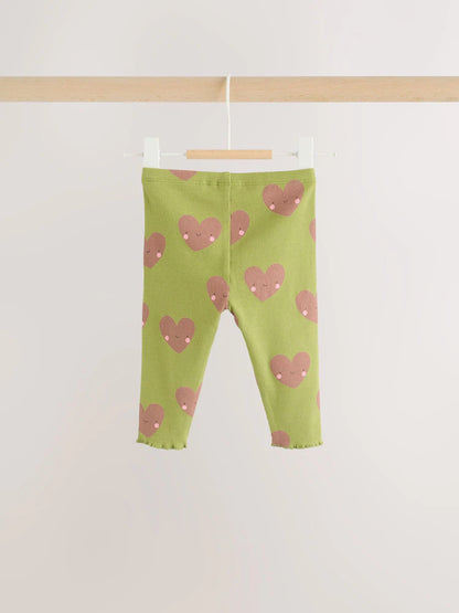 |BabyGirl| Conjunto de Bebê com Blusa Peplum e Legging (Estampa de Coração Verde) – 0 meses a 2 anos
