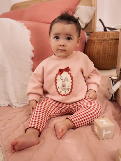 |BabyGirl| Conjunto de Moletom e Legging com Estampa de Coelhinho Rosa (0 meses a 2 anos)