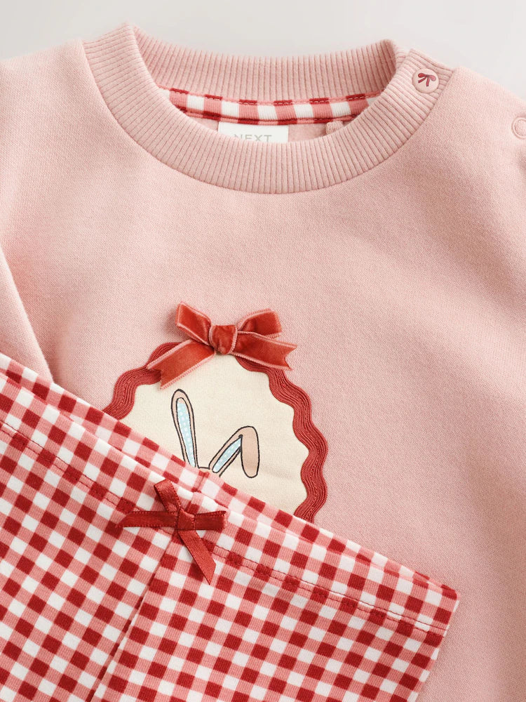 |BabyGirl| Conjunto de Moletom e Legging com Estampa de Coelhinho Rosa (0 meses a 2 anos)