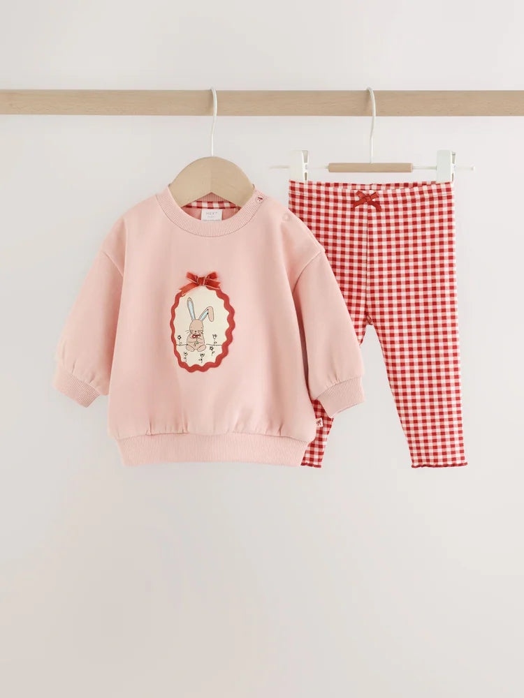 |BabyGirl| Conjunto de Moletom e Legging com Estampa de Coelhinho Rosa (0 meses a 2 anos)