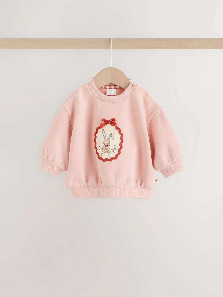 |BabyGirl| Conjunto de Moletom e Legging com Estampa de Coelhinho Rosa (0 meses a 2 anos)