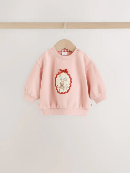 |BabyGirl| Conjunto de Moletom e Legging com Estampa de Coelhinho Rosa (0 meses a 2 anos)