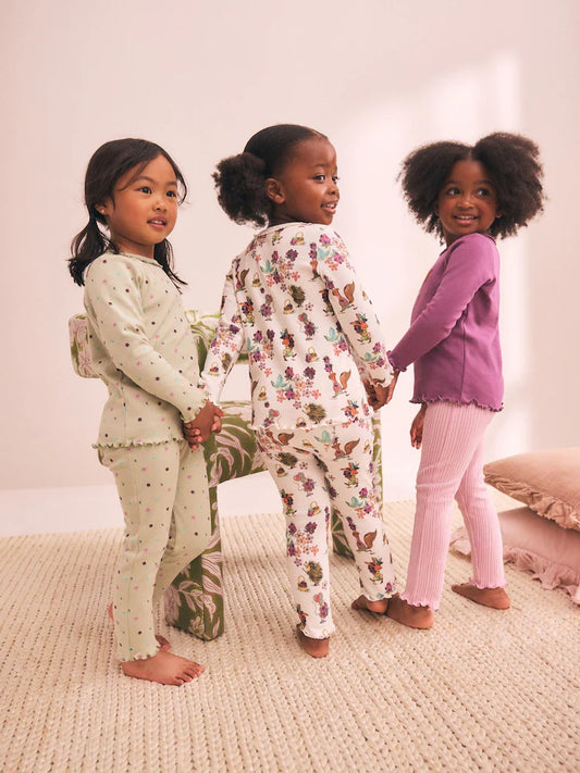 |Girl| Kit com 3 Pijamas Aconchegantes Roxos/Verdes (9 meses a 12 anos)