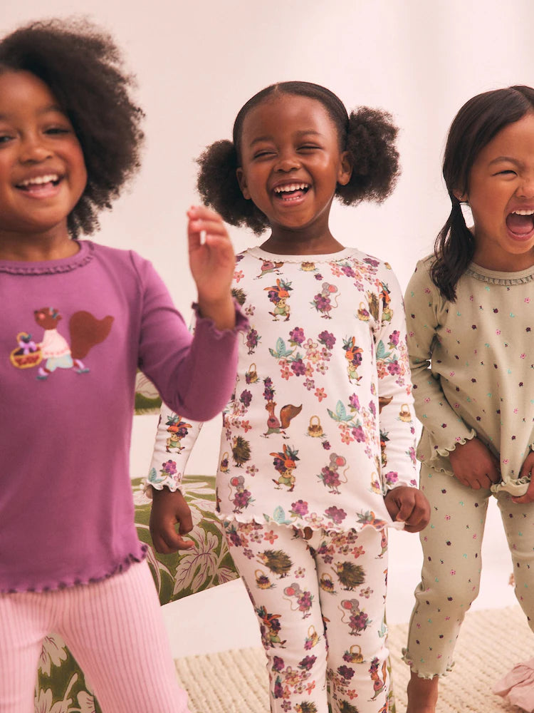 |Girl| Kit com 3 Pijamas Aconchegantes Roxos/Verdes (9 meses a 12 anos)