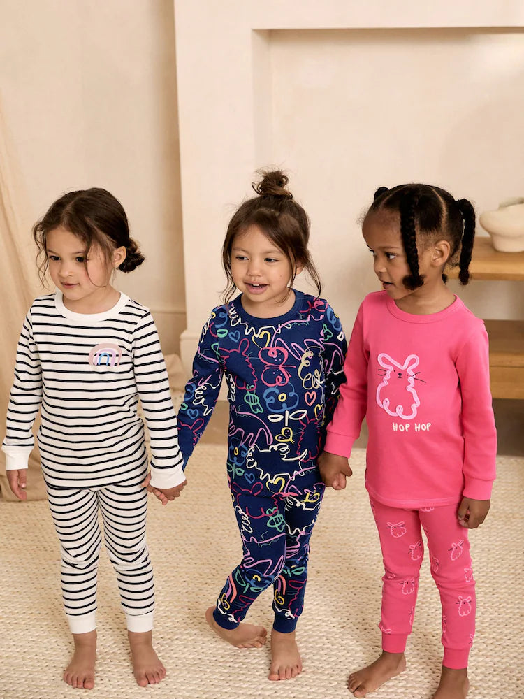 |Girl| Kit com 3 Pijamas Aconchegantes Rosa/Azul (9 meses a 12 anos)
