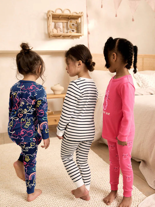 |Girl| Kit com 3 Pijamas Aconchegantes Rosa/Azul (9 meses a 12 anos)
