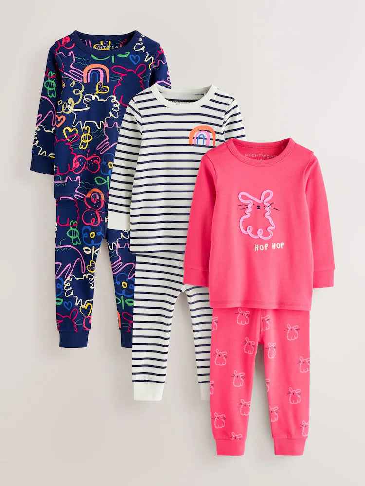 |Girl| Kit com 3 Pijamas Aconchegantes Rosa/Azul (9 meses a 12 anos)