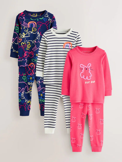 |Girl| Kit com 3 Pijamas Aconchegantes Rosa/Azul (9 meses a 12 anos)