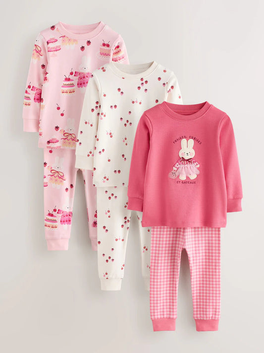 |Girl| Kit com 3 Pijamas Aconchegantes Rosa (9 meses a 12 anos)