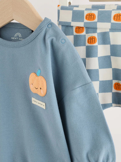 |BabyBoy| Conjunto De Blusa e Legging para Bebé com Estampado de Abóboras Azuis (0 meses a 2 anos)