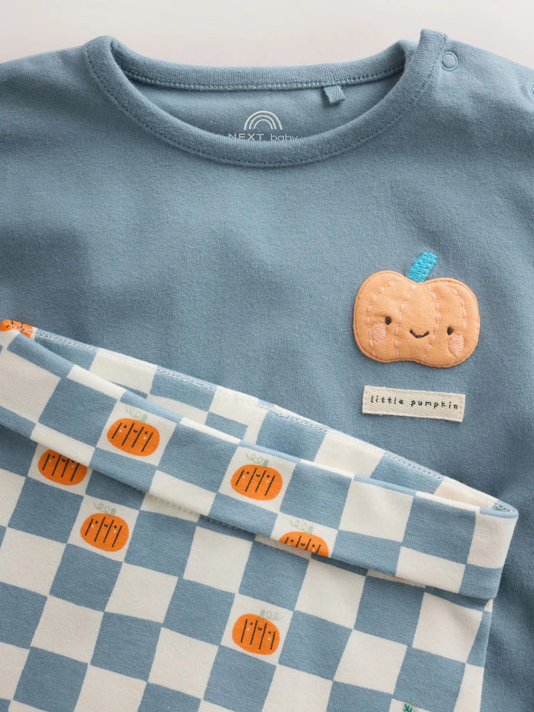 |BabyBoy| Conjunto De Blusa e Legging para Bebé com Estampado de Abóboras Azuis (0 meses a 2 anos)