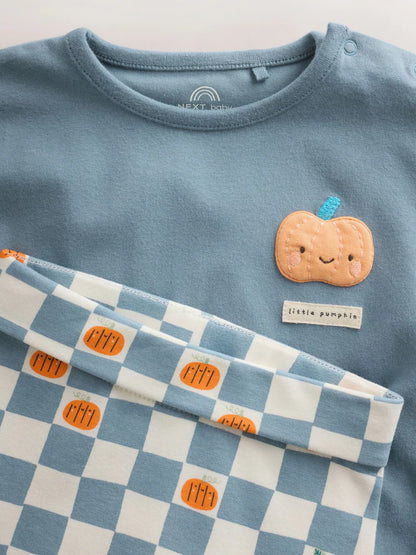 |BabyBoy| Conjunto De Blusa e Legging para Bebé com Estampado de Abóboras Azuis (0 meses a 2 anos)