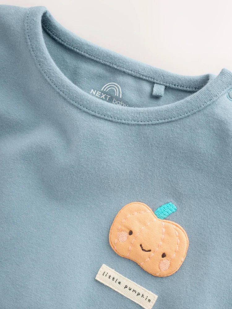 |BabyBoy| Conjunto De Blusa e Legging para Bebé com Estampado de Abóboras Azuis (0 meses a 2 anos)