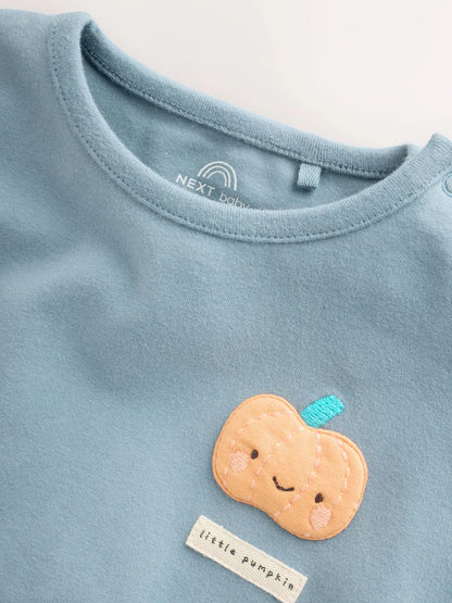 |BabyBoy| Conjunto De Blusa e Legging para Bebé com Estampado de Abóboras Azuis (0 meses a 2 anos)