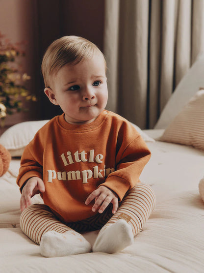 |BabyBoy| Conjunto De Moletom e Legging Para Bebê "Little Pumpkin" Laranja (0 meses a 2 anos)