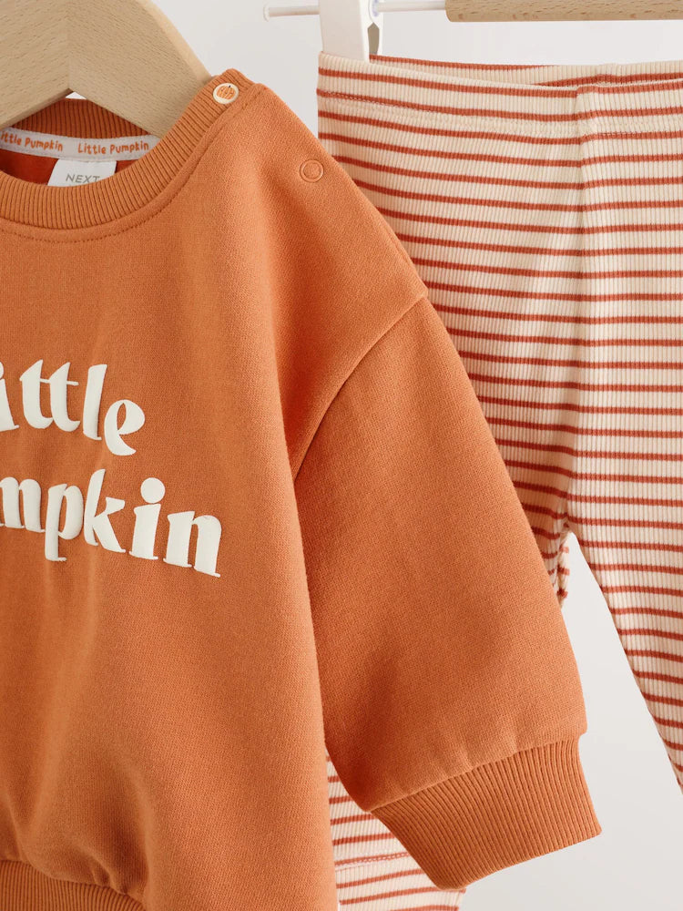 |BabyBoy| Conjunto De Moletom e Legging Para Bebê "Little Pumpkin" Laranja (0 meses a 2 anos)