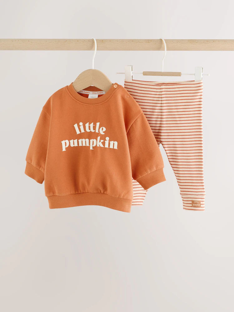 |BabyBoy| Conjunto De Moletom e Legging Para Bebê "Little Pumpkin" Laranja (0 meses a 2 anos)