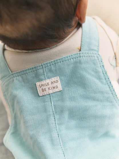 |BabyBoy| Conjunto De Bebê: Jardineira de Veludo Cotelê com Estampa de Dinossauro Azul e Body (0 meses a 3 anos)