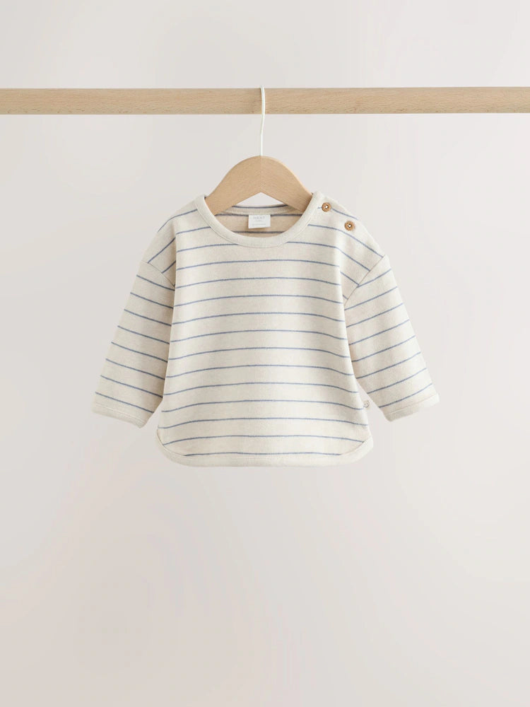|BabyBoy| Conjunto de Blusa Listrada e Legging para Bebê – Azul/Creme (0 meses a 2 anos)