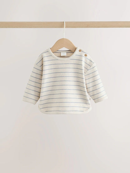 |BabyBoy| Conjunto de Blusa Listrada e Legging para Bebê – Azul/Creme (0 meses a 2 anos)