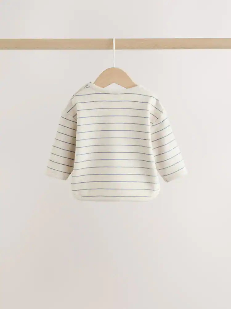 |BabyBoy| Conjunto de Blusa Listrada e Legging para Bebê – Azul/Creme (0 meses a 2 anos)