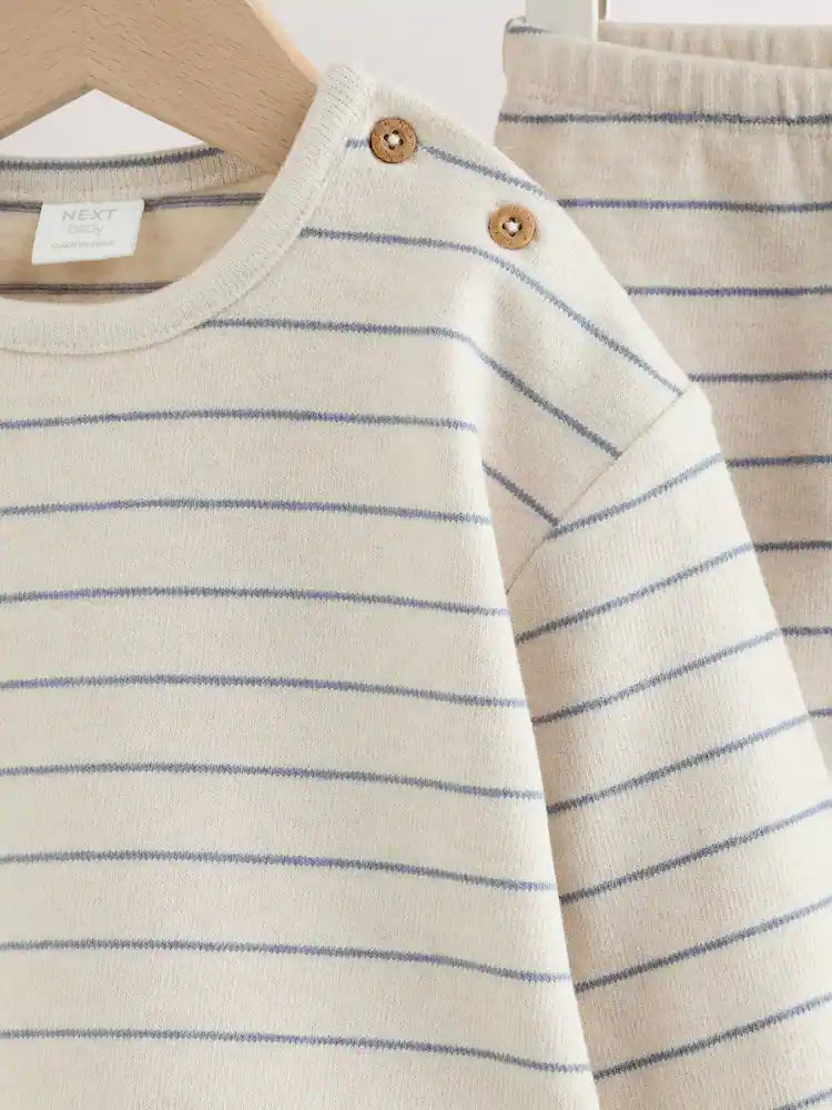 |BabyBoy| Conjunto de Blusa Listrada e Legging para Bebê – Azul/Creme (0 meses a 2 anos)