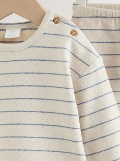 |BabyBoy| Conjunto de Blusa Listrada e Legging para Bebê – Azul/Creme (0 meses a 2 anos)