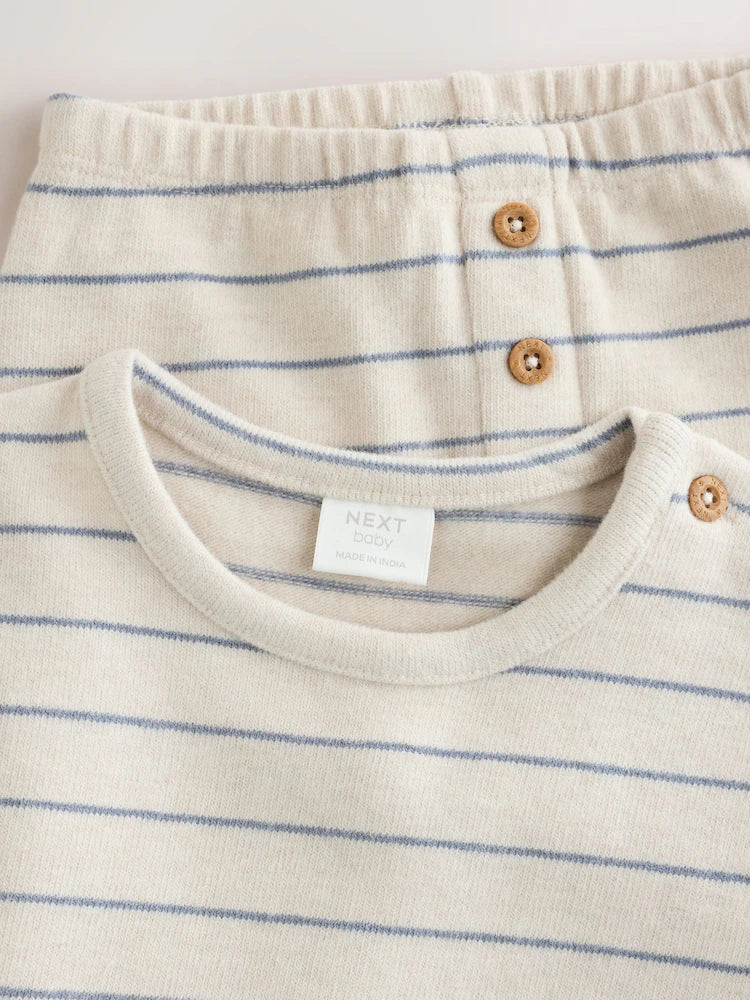 |BabyBoy| Conjunto de Blusa Listrada e Legging para Bebê – Azul/Creme (0 meses a 2 anos)